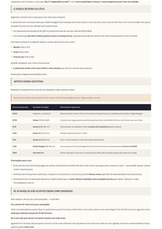 Página 2 do plano: a janela de sono da Lívia e a rotina diária ajustada, com horários de cada soneca.