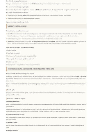 Página 3 do plano: ambiente e ritual de sono; como ensinar a Lívia a adormecer, com os 5 S's.