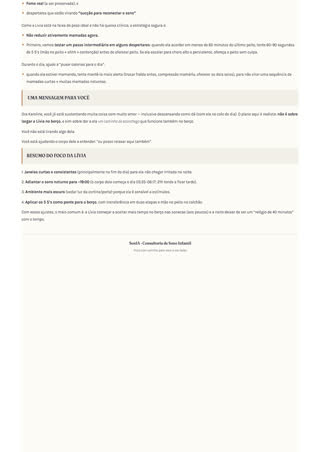 Página 5 do plano: mamadas noturnas, uma mensagem para você e o resumo do foco da Lívia.