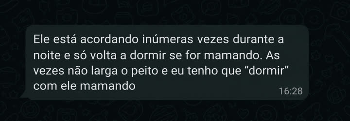 Ele está acordando inúmeras vezes durante a noite e só volta a dormir se for mamando. As vezes não larga o peito e eu tenho que “dormir” com ele mamando